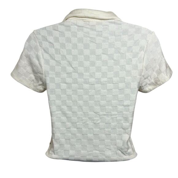 Atelier By Kirious Cream Sweater Top Sz XS Textured Checker Design Blouse - Picture 5 of 7